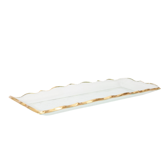 Glass Oblong Tray with Gold Edge
