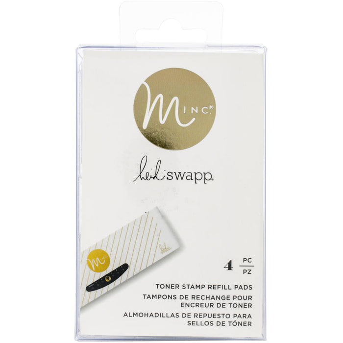 Minc your favorite stamp shapes with the help of this Minc stamp pad! Replace your worn-out Minc Stamp Pad with these refills. Apply Toner ink (sold separately), then use your favorite stamps to add Minc details to scrapbooks, cards, journals, planners, and more. This 2.75x4.25x1.25 inch package contains four toner stamp refill pads. Imported. Available at Embellish Away located in Bowmanville Ontario Canada.