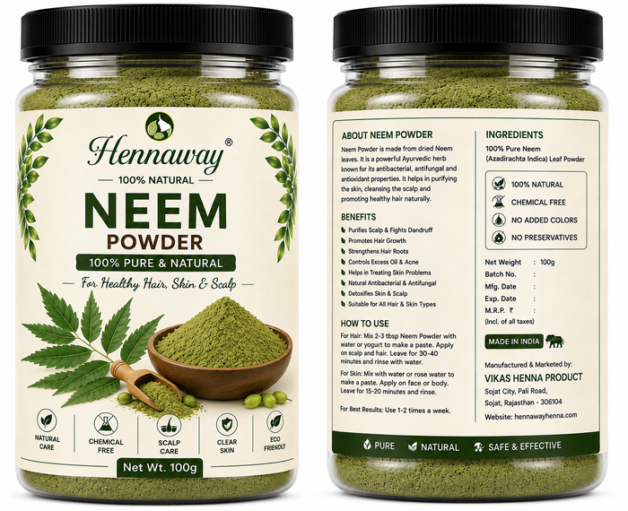 Hennaway 100% Natural Neem Powder for Hair, Skin & Scalp | Pure Neem Leaf Powder