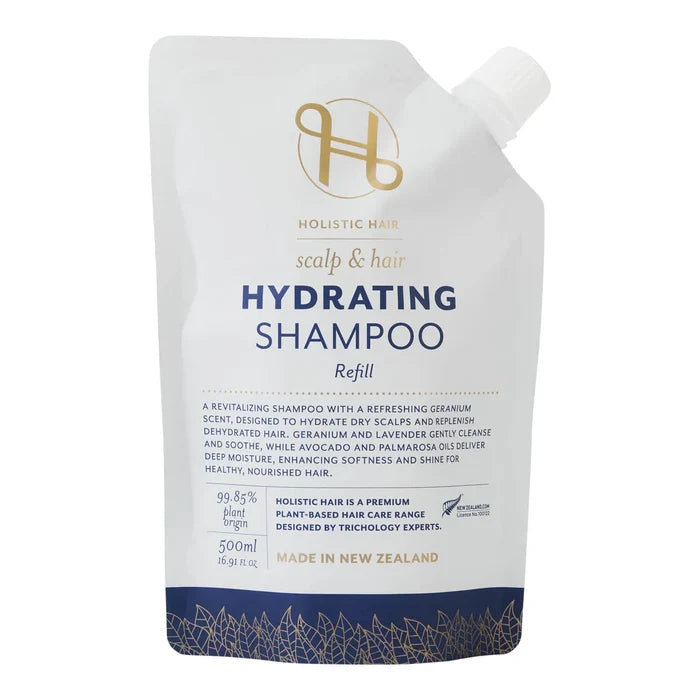 Holistic Hair hydrating shampoo refill pack on a white background