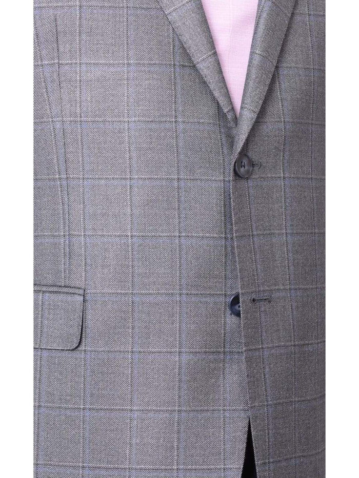 I Uomo BLAZERS I Uomo Mens Blue Plaid Windowpane 100% Wool Regular Fit Blazer Sportcoat