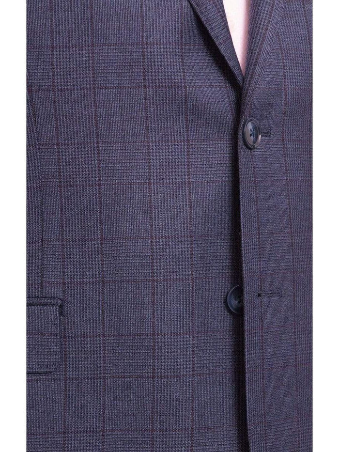 I Uomo BLAZERS I Uomo Mens Regular Fit Blue Glen Plaid 2 Button Wool Blazer Sportcoat