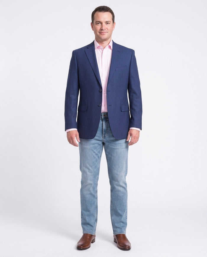 I Uomo Mens Regular Fit Blue Textured 2 Button Wool Blazer Sportcoat