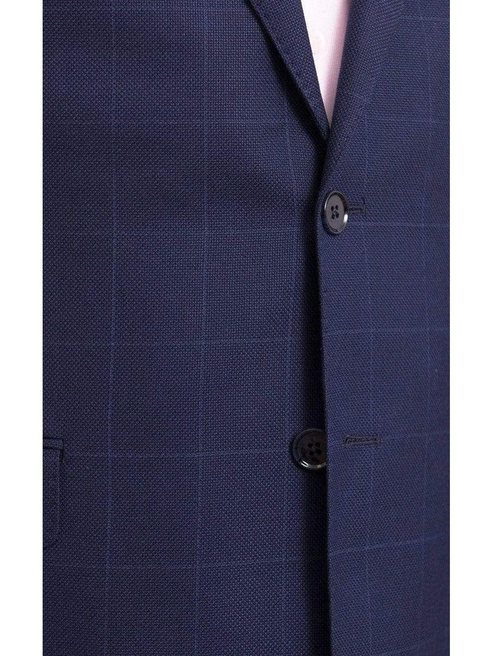 I Uomo BLAZERS I Uomo Mens Regular Fit Navy Blue Check 2 Button Wool Blazer Sportcoat