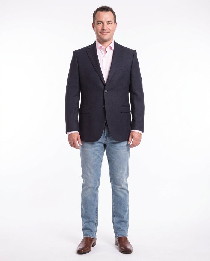 I Uomo Mens Regular Fit Navy Blue Textured 2 Button Wool Blazer Sportcoat - The Suit Depot