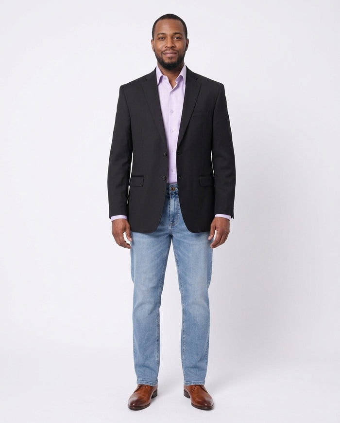 I Uomo Mens Solid Black 100% Wool Regular Fit Blazer Sportcoat