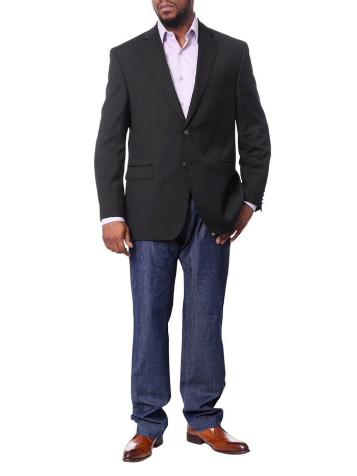 I Uomo BLAZERS I Uomo Mens Solid Black 100% Wool Regular Fit Blazer Sportcoat