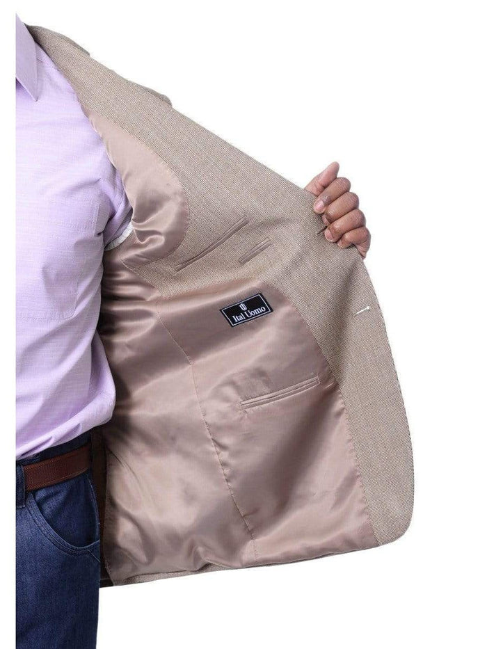 I Uomo BLAZERS I Uomo Mens Tan Silk Wool Blend Regular Fit Blazer Sportcoat