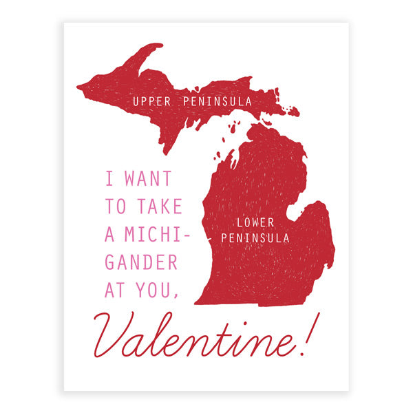 I Want To Take a Michi-Gander at You Valentine Letterpress Card - City Bird
