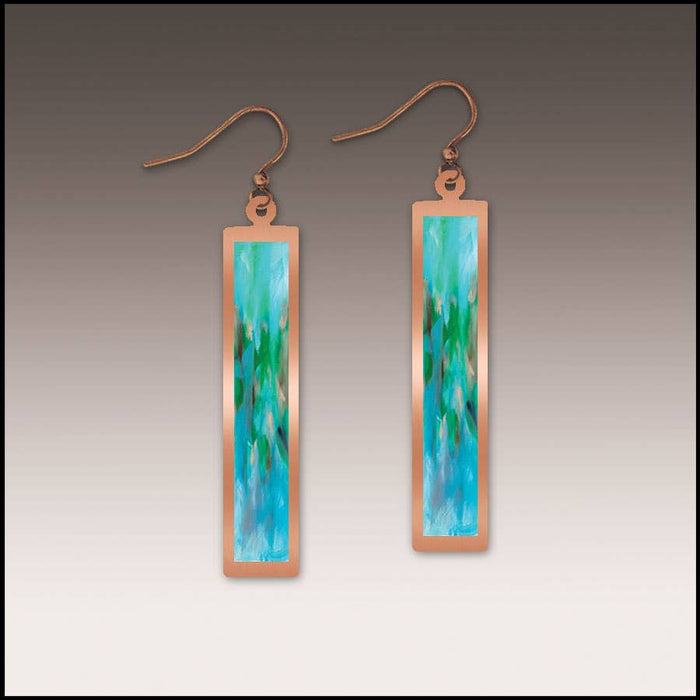 Illustrated Light & DC Designs - Aqua Abstract Copper Show case Rectangle Handmade Earrings