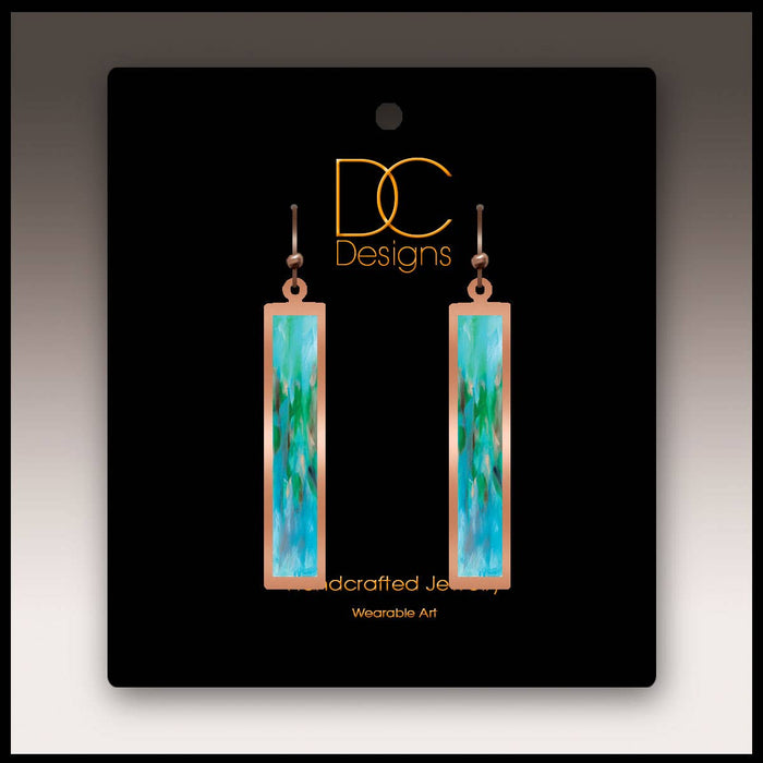Illustrated Light & DC Designs - Aqua Abstract Copper Show case Rectangle Handmade Earrings