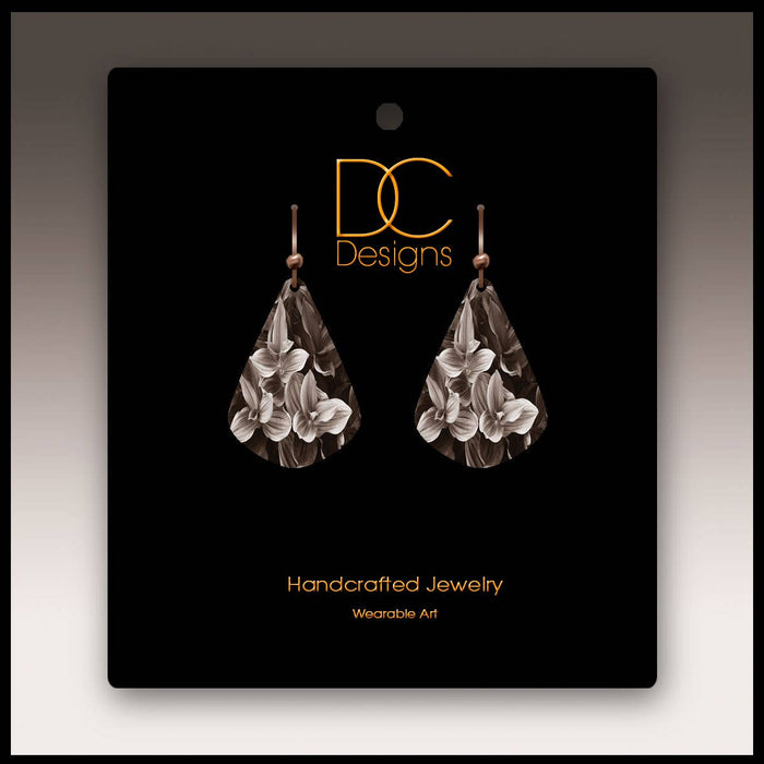 Illustrated Light & DC Designs - Black and White Floral Short Drop Handmade Earrings
