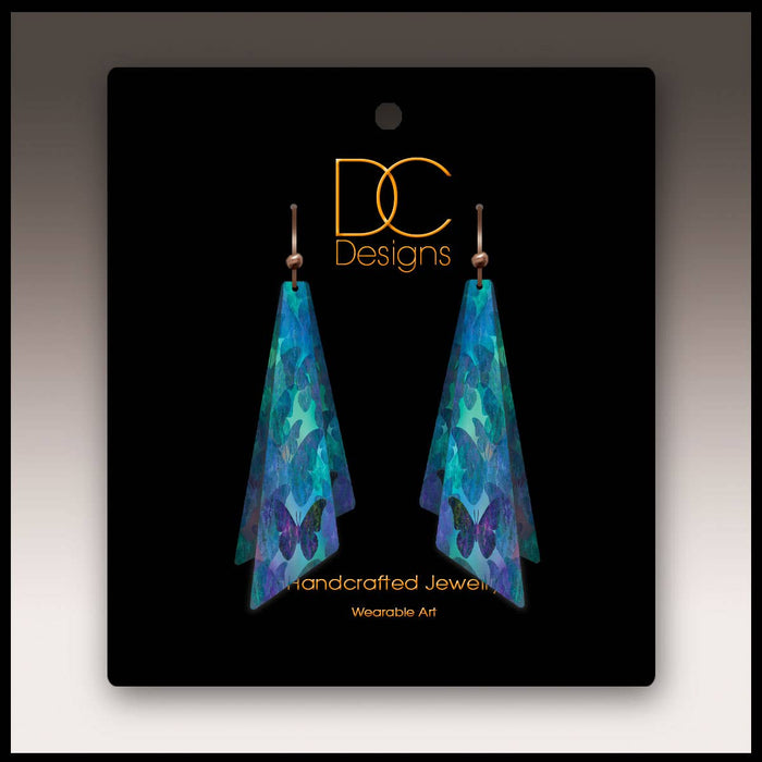 Illustrated Light & DC Designs - Blue Butterfly Pattern Wing Multilayer Handmade Earrings