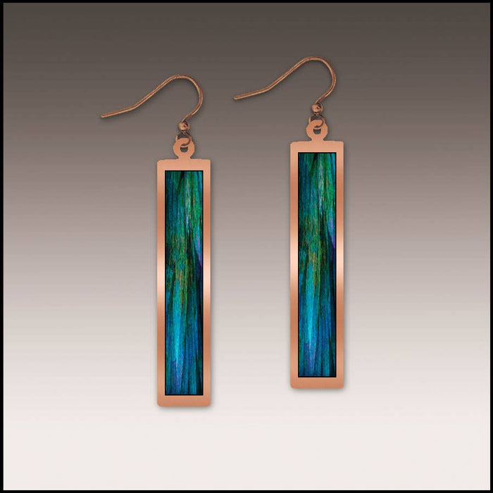 Illustrated Light & DC Designs - Blue Nature Abstract Copper Show case Rectangle Handmade Earrings