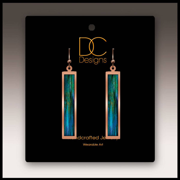 Illustrated Light & DC Designs - Blue Nature Abstract Copper Show case Rectangle Handmade Earrings