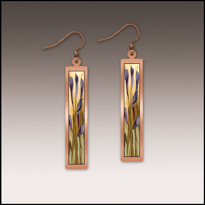 Illustrated Light & DC Designs - Calla Lily Purple Copper Show case Rectangle Earrings
