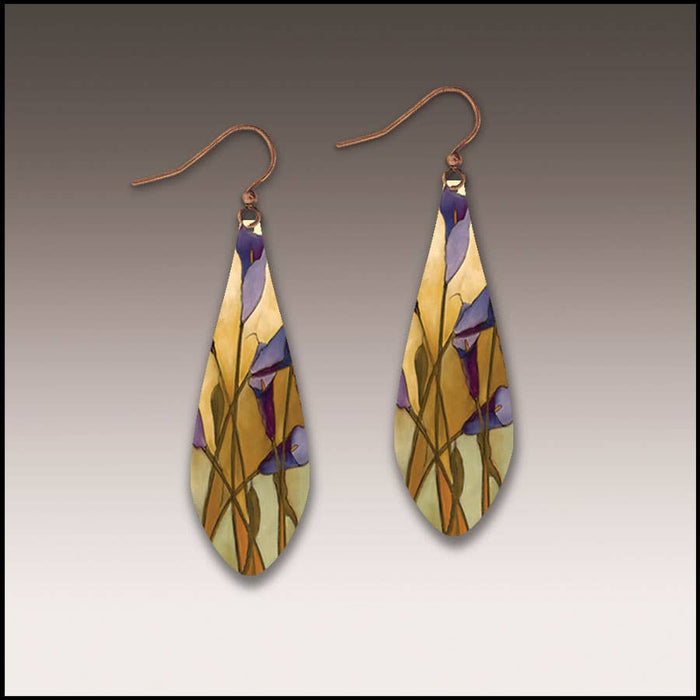 Illustrated Light & DC Designs - Calla Lily Purple Long Drop Handmade Earrings