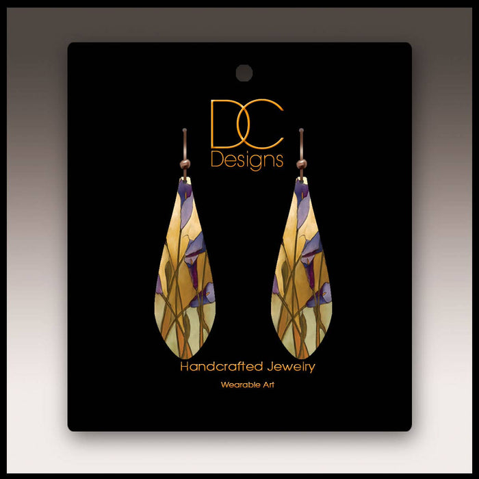 Illustrated Light & DC Designs - Calla Lily Purple Long Drop Handmade Earrings