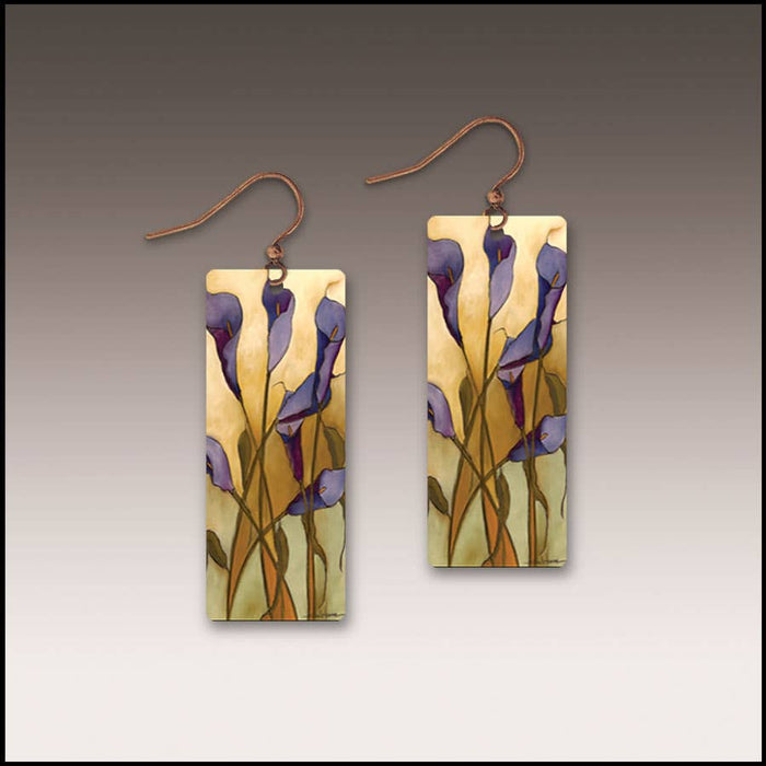 Illustrated Light & DC Designs - Calla Lily Purple Rectangle Handmade Earrings