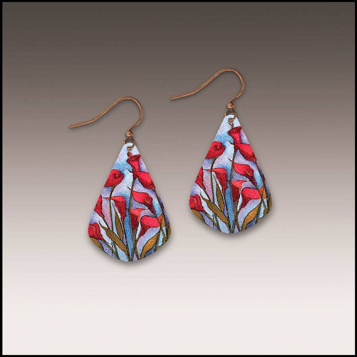 Illustrated Light & DC Designs - Calla Lily Red Short Drop Handmade Earrings