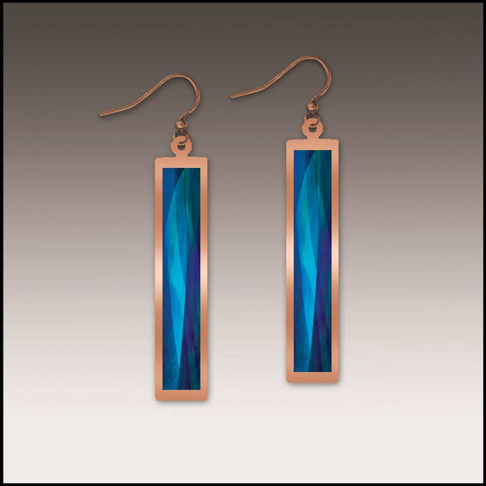 Illustrated Light & DC Designs - Modern Blue Copper Show case Rectangle Earrings