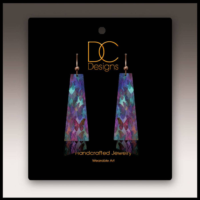 Illustrated Light & DC Designs - Purple Butterfly Pattern Flutter Multilayer Earrings