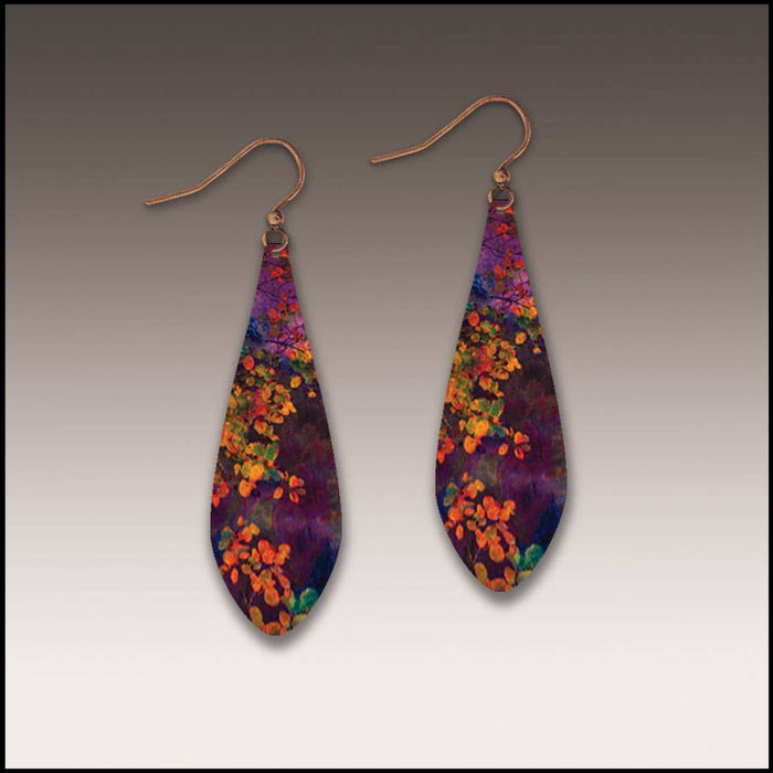 Illustrated Light & DC Designs - Purple Foliage Nature Long Drop Handmade Earrings