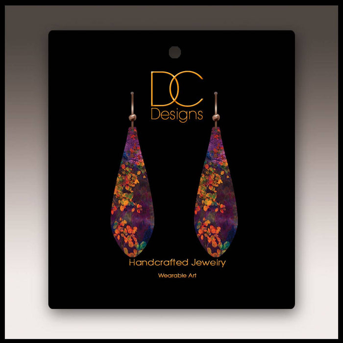 Illustrated Light & DC Designs - Purple Foliage Nature Long Drop Handmade Earrings