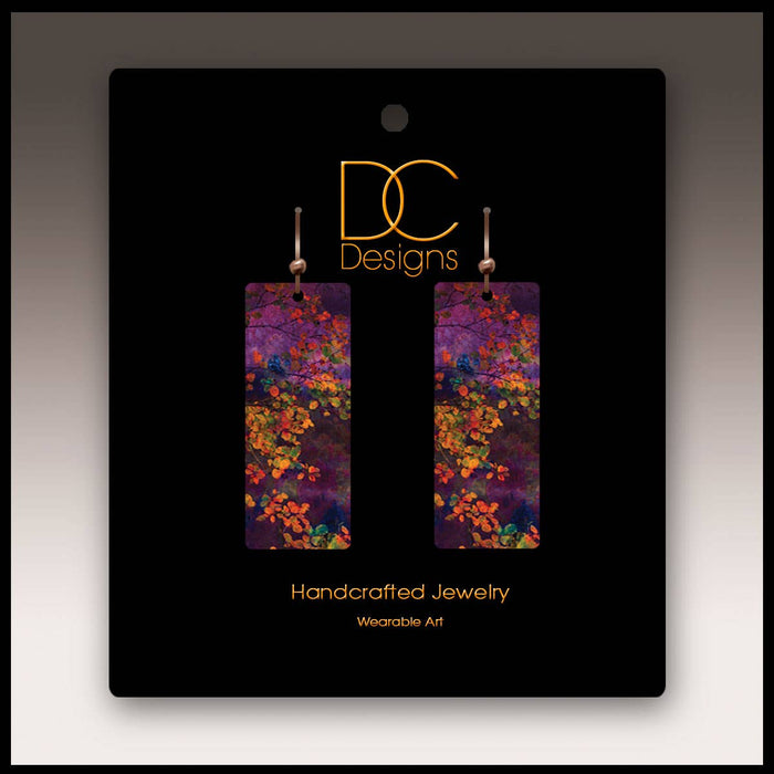 Illustrated Light & DC Designs - Purple Foliage Nature Rectangle Handmade Earrings