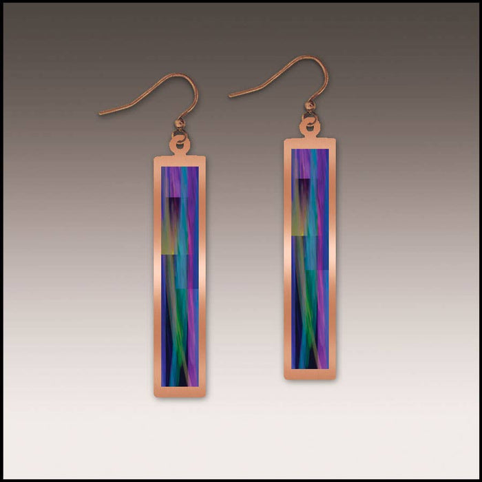 Illustrated Light & DC Designs - Purple Rainbow Abstract Copper Show case Rectangle Earrings