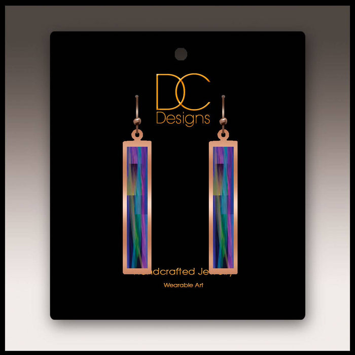 Illustrated Light & DC Designs - Purple Rainbow Abstract Copper Show case Rectangle Earrings