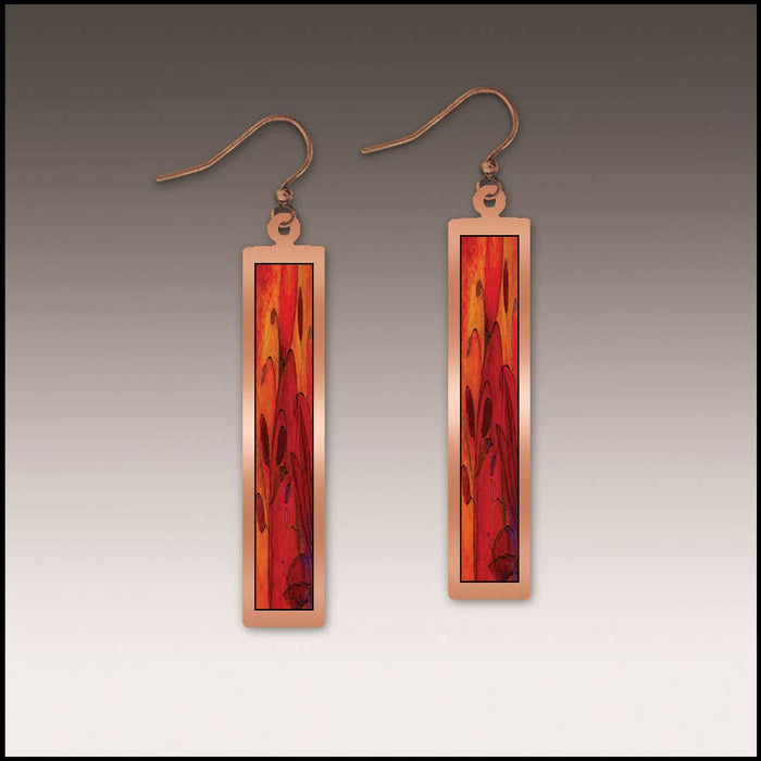 Illustrated Light & DC Designs - Red Foliage Fine Art Copper Show case Rectangle Earrings