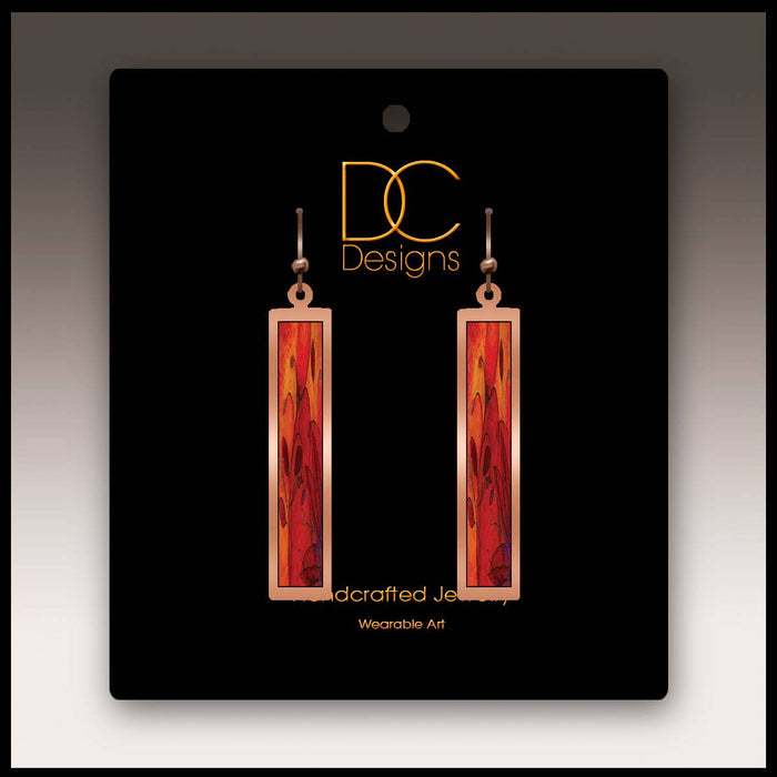 Illustrated Light & DC Designs - Red Foliage Fine Art Copper Show case Rectangle Earrings