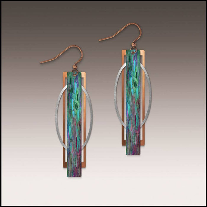 Illustrated Light & DC Designs - Teal Purple Geometric Multilayer Metal Accent Handmade Earrings