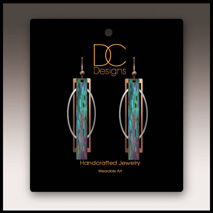 Illustrated Light & DC Designs - Teal Purple Geometric Multilayer Metal Accent Handmade Earrings