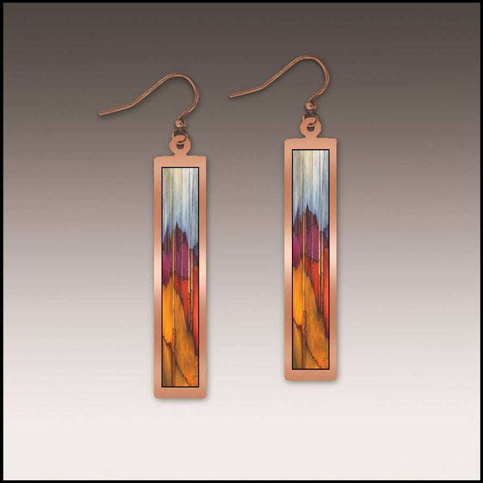 Illustrated Light & DC Designs - Trees and Hills Copper Show case Rectangle Handmade Earrings