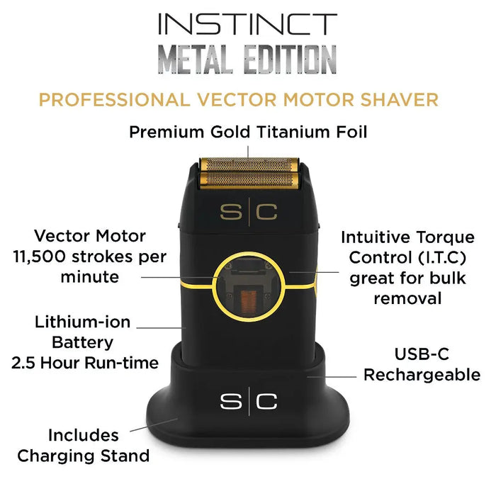 Instinct Metal Shaver - Double foil with IN2 Vector Motor- Black - BUYBARBER.COM