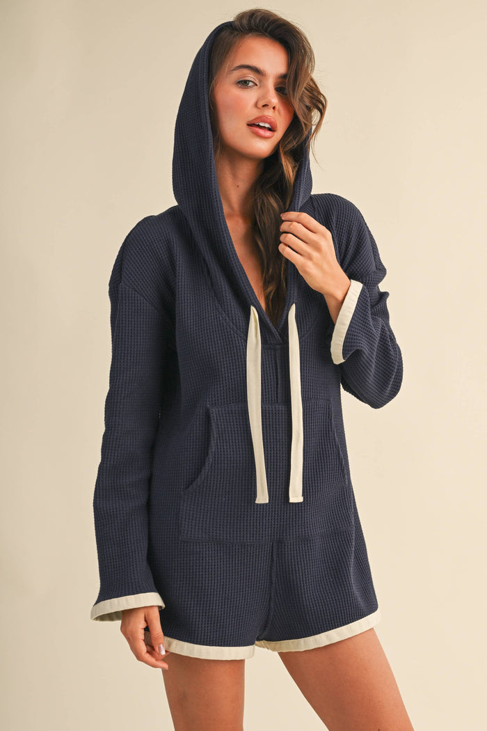 IR2476  Hooded waffle knit romper