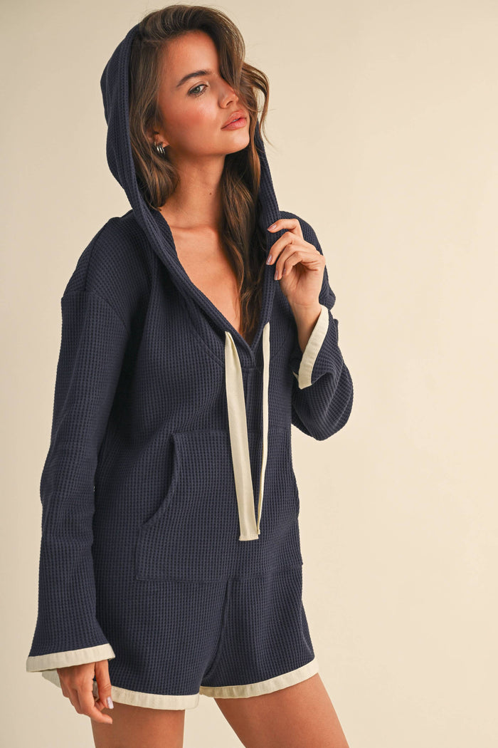 IR2476  Hooded waffle knit romper