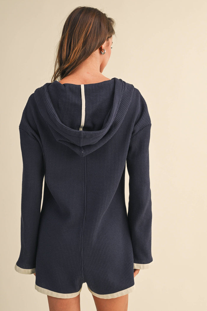 IR2476  Hooded waffle knit romper
