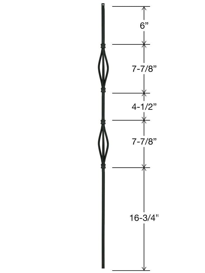 Iron Baluster 9082 - 1/2" Square - Double Basket Slimline
