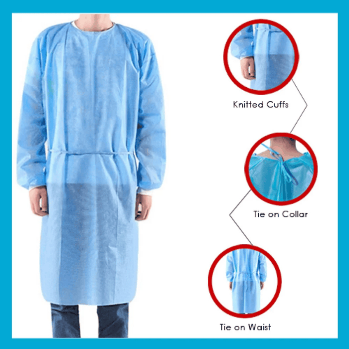 Isolation Gown, With Cuff, Water Repellent, PP+PE, 42gsm, 10pcs/pak
