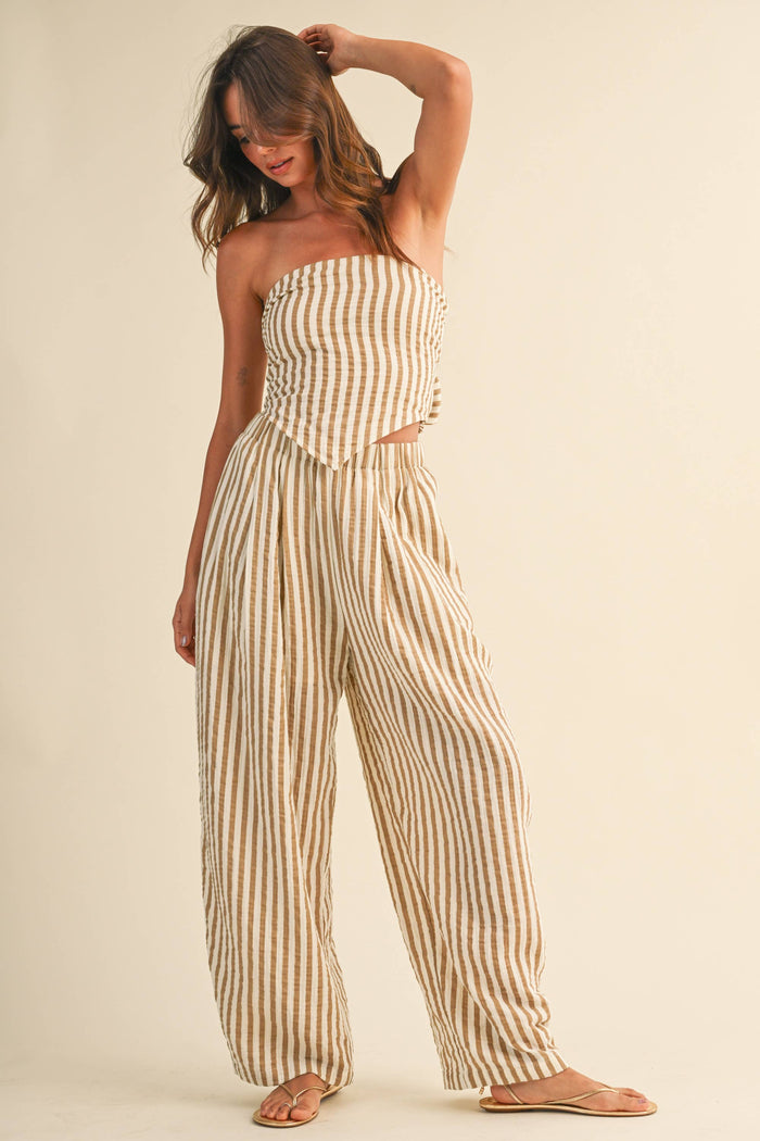 IST6646 STRIPED SMOCKED BACK TIE HANDKERCHEIF TOP AND BARREL