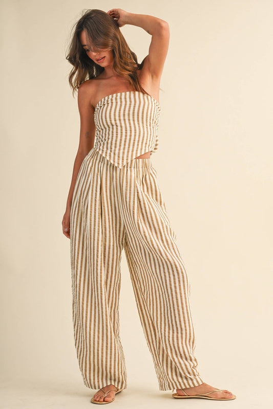 IST6646 STRIPED SMOCKED BACK TIE HANDKERCHEIF TOP AND BARREL