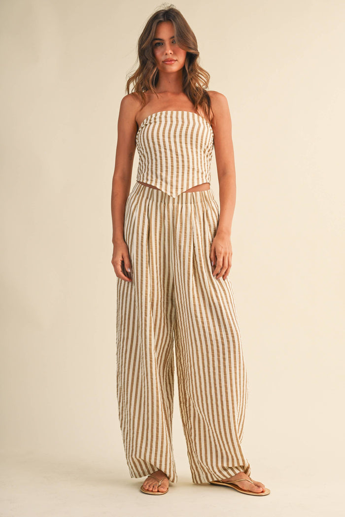 IST6646 STRIPED SMOCKED BACK TIE HANDKERCHEIF TOP AND BARREL