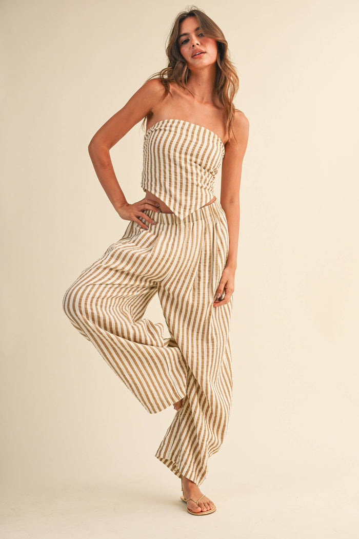 IST6646 STRIPED SMOCKED BACK TIE HANDKERCHEIF TOP AND BARREL