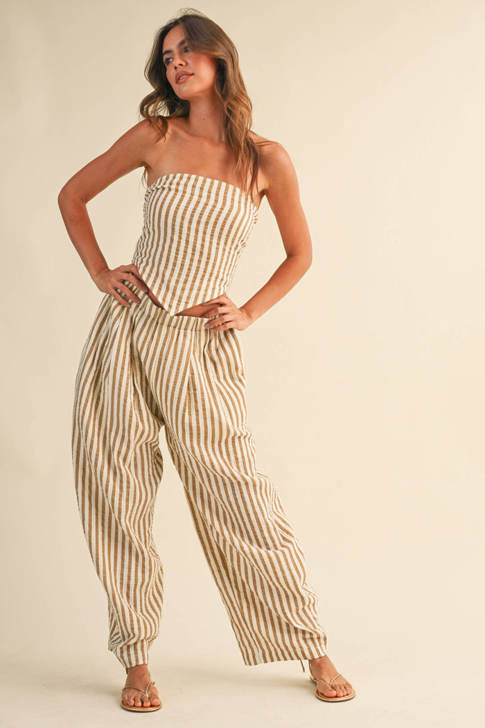 IST6646 STRIPED SMOCKED BACK TIE HANDKERCHEIF TOP AND BARREL