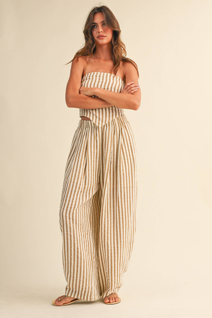 IST6646 STRIPED SMOCKED BACK TIE HANDKERCHEIF TOP AND BARREL