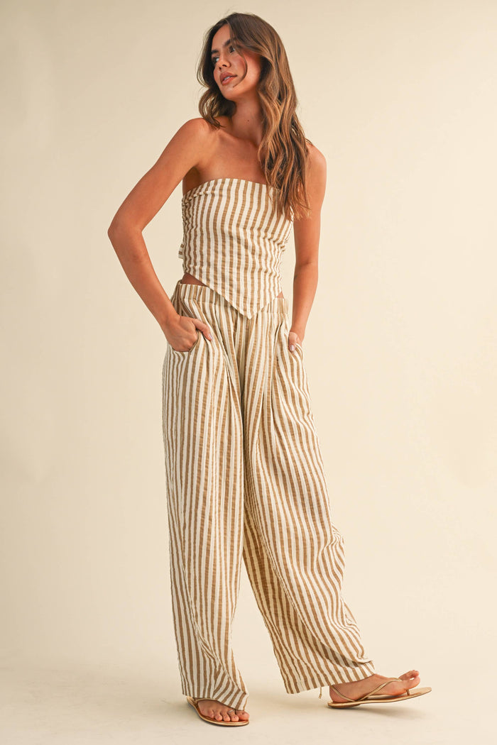 IST6646 STRIPED SMOCKED BACK TIE HANDKERCHEIF TOP AND BARREL