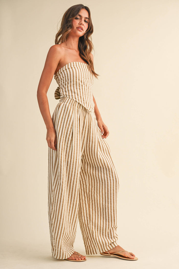 IST6646 STRIPED SMOCKED BACK TIE HANDKERCHEIF TOP AND BARREL